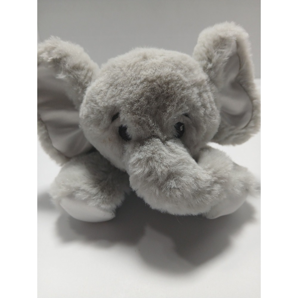Bearington Baby Lil' Spout Rattle 8 Inch Plush Stuffed Gray Elephant Lovey Satin